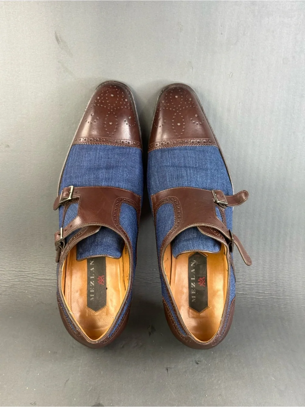 Mezlan Cupido Double Monk Strap two-tone Oxford shoes men’s size 9.5